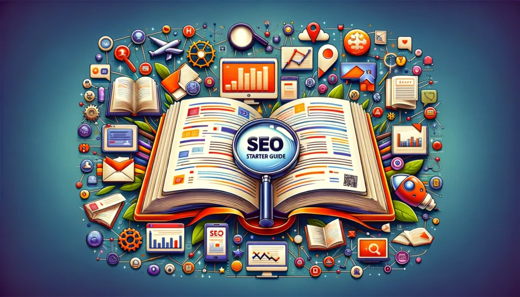 Offenes Buch mit dem Titel SEO Starter Guide